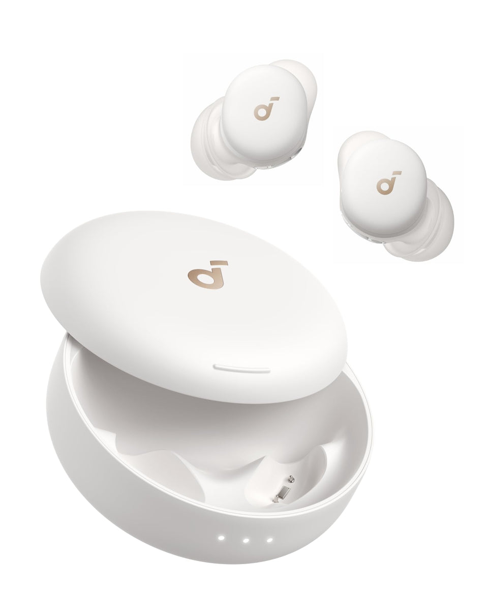 Soundcore Sleep A30 earbuds in case for portable charging and storage.