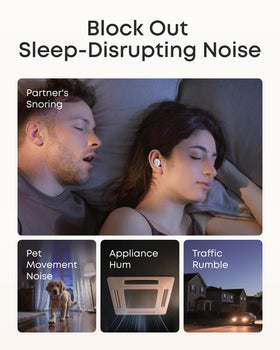 Soundcore Sleep A30 passive isolation reduces surrounding noise for restful sleep.