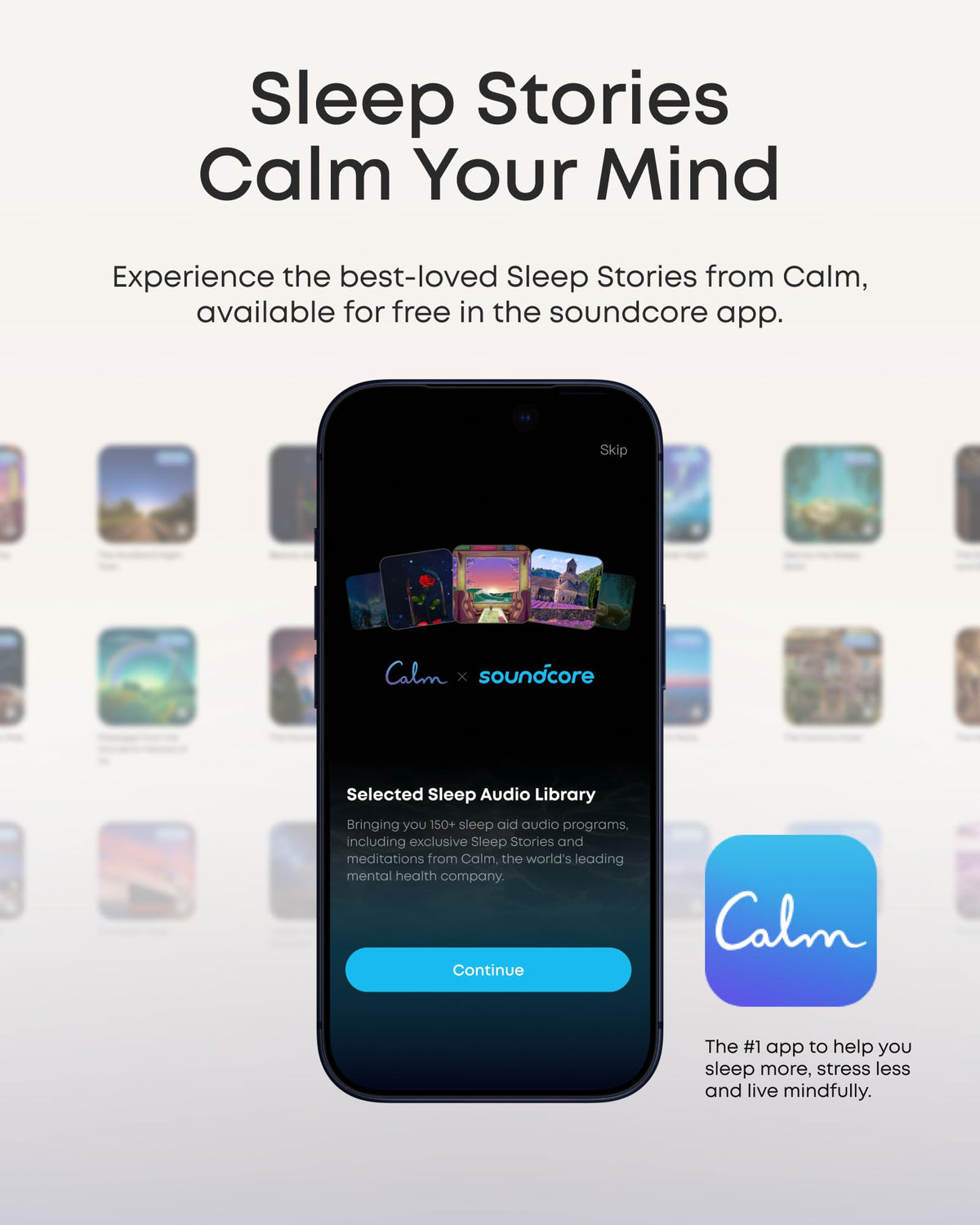 Soundcore Sleep A30 Sleep Stories from Calm soothe the mind.
