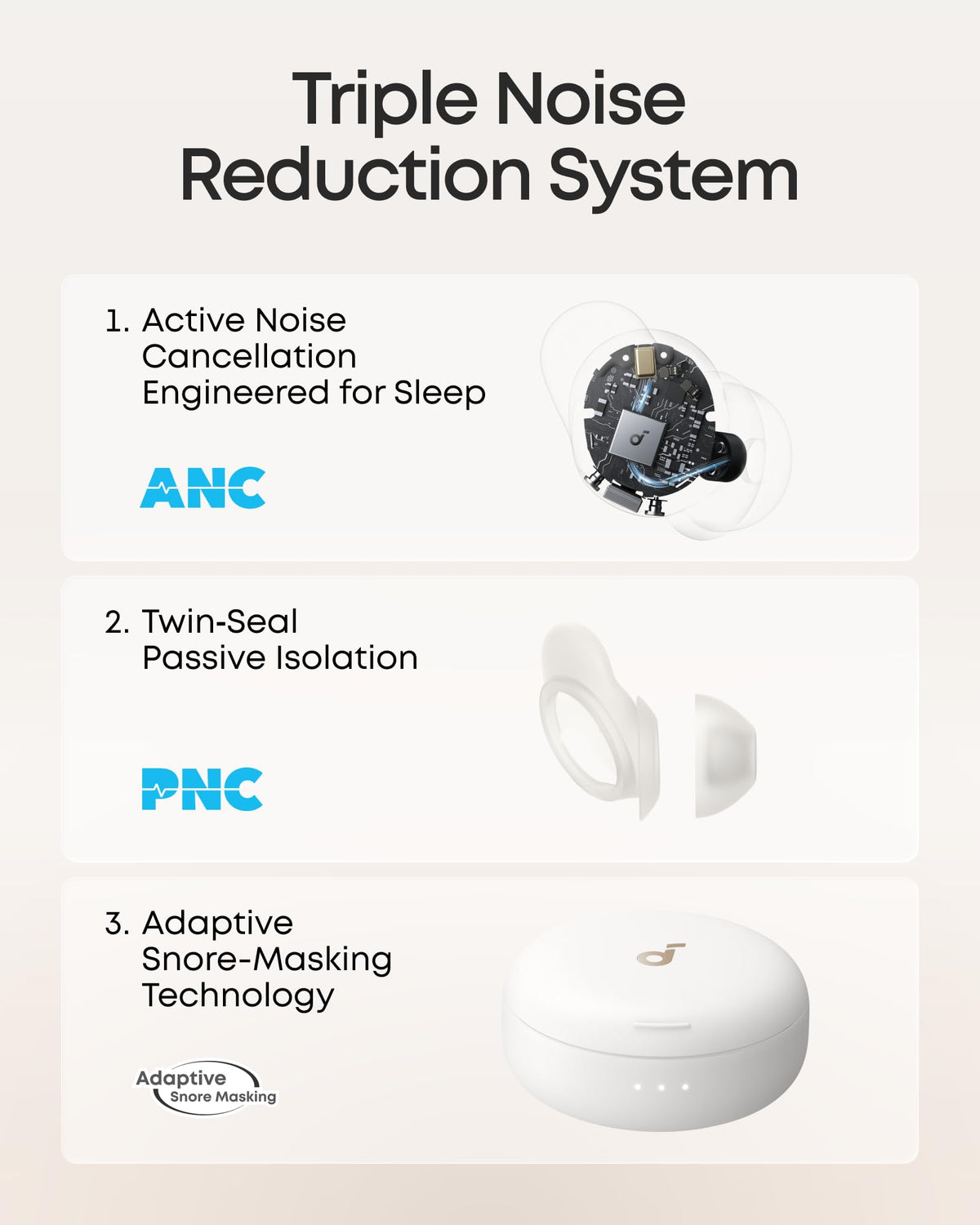 Soundcore Sleep A30 snore-masking feature helps create calmer sleep.