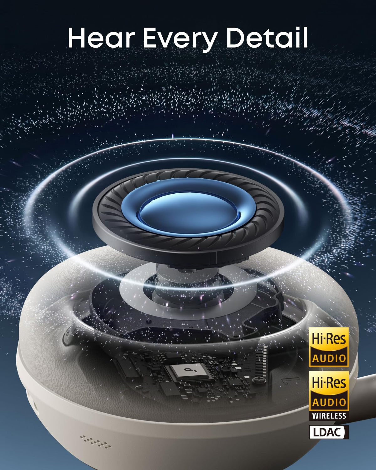 Soundcore Space 2 ear cushions closeup show memory foam padding for comfort.