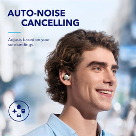 Soundcore Space A40 earbuds worn for lightweight, comfortable use