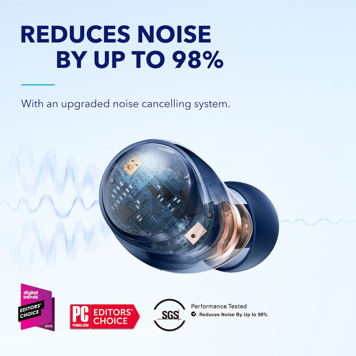 Soundcore Space A40 open charging case with earbuds highlighting long battery convenience
