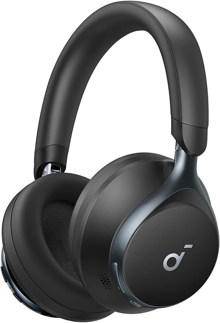 Soundcore Space One front view headphones showing ergonomic design for long listening sessions.