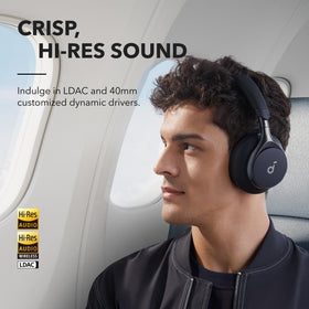 Soundcore Space One LDAC Hi-Res audio for detailed wireless sound.
