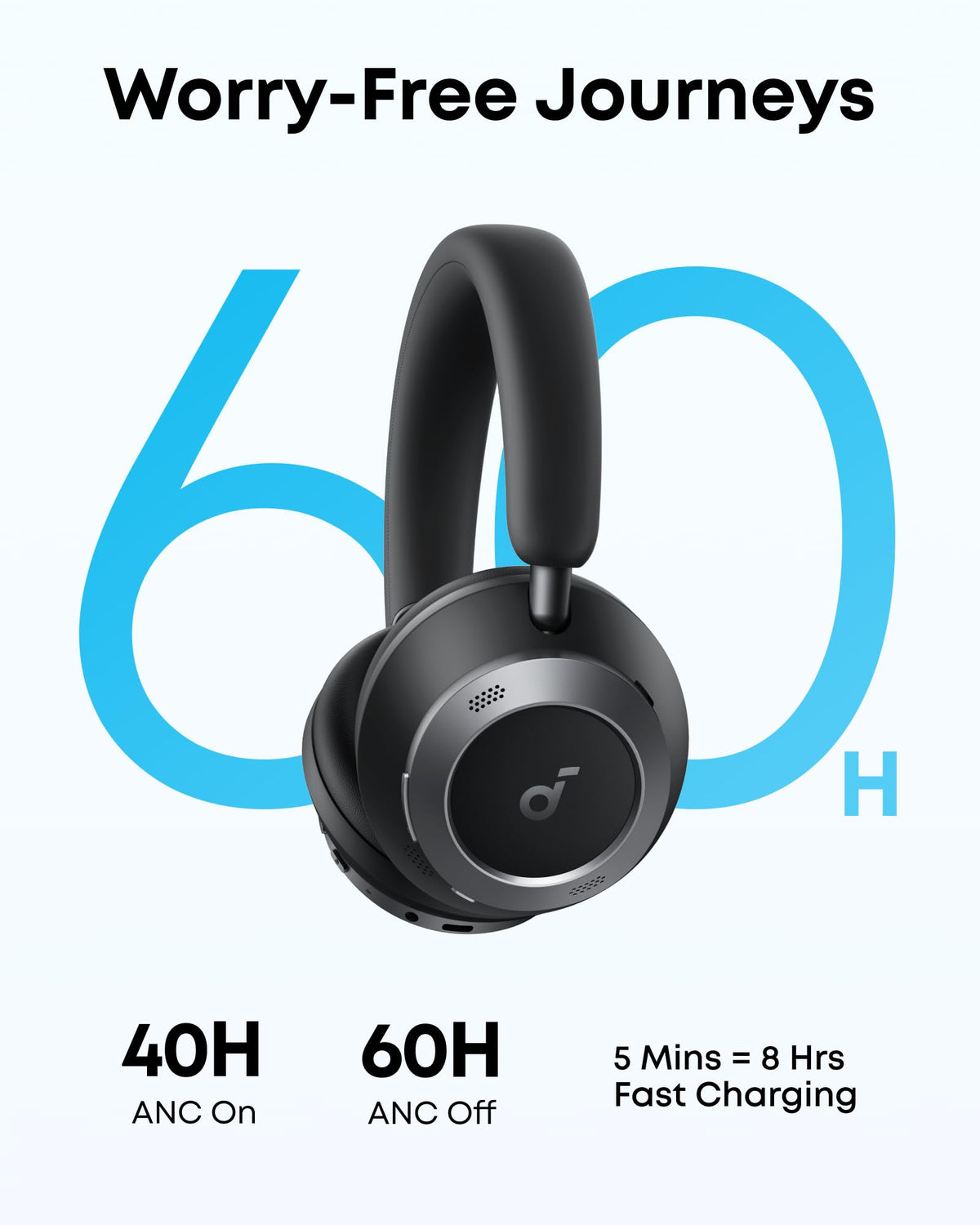 Soundcore Space One Pro 60-hour battery supports long flights and workdays.