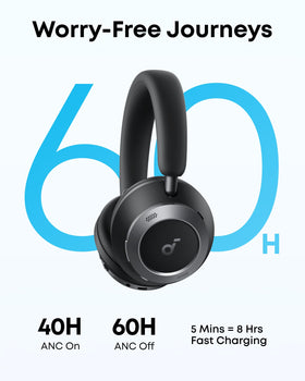 Soundcore Space One Pro 60-hour battery supports long flights and workdays.