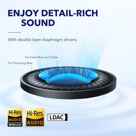 Soundcore Space Q45 40mm driver delivers deep bass and clear highs.