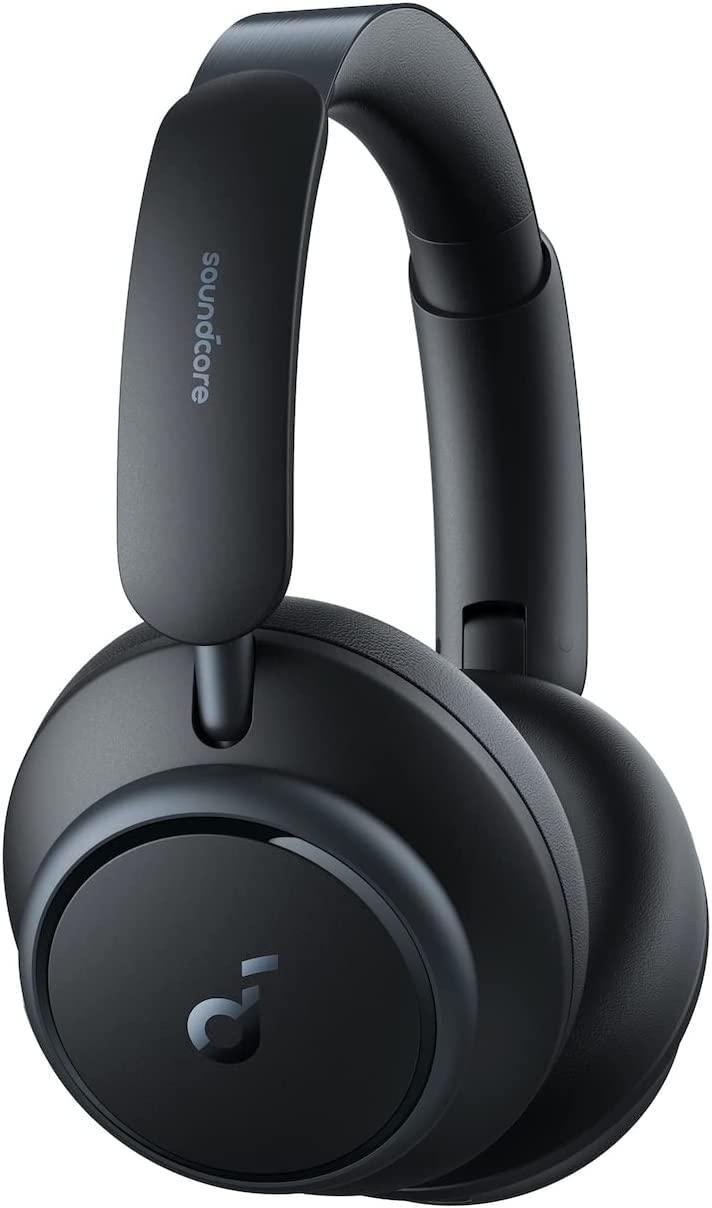Soundcore Space Q45 over-ear headphones with adaptive noise cancelling for quiet travel.