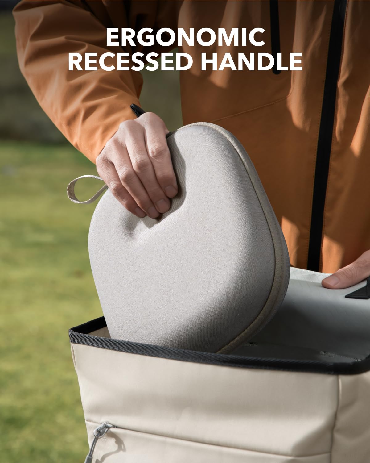 soundcore case holding over ear headphones demonstrating snug fit and travel protection