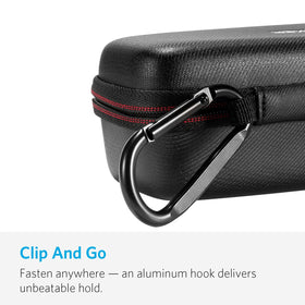 SoundCore Travel Case silhouette shows compact, secure transport.