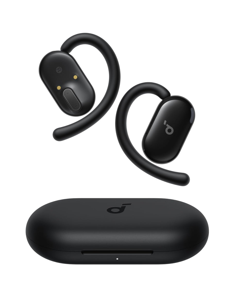 Soundcore V20i front profile showing open-ear design and comfy wear benefits