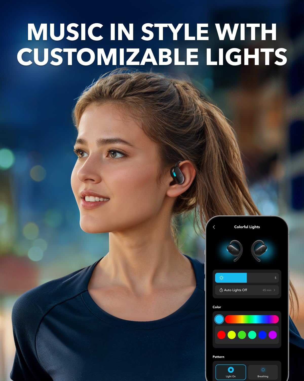 Soundcore V20i worn while running showing situational awareness and sweat resistance