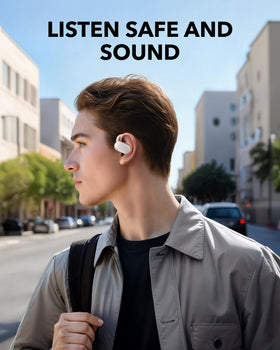 Soundcore V20i side close-up of adjustable ear hook for secure fit