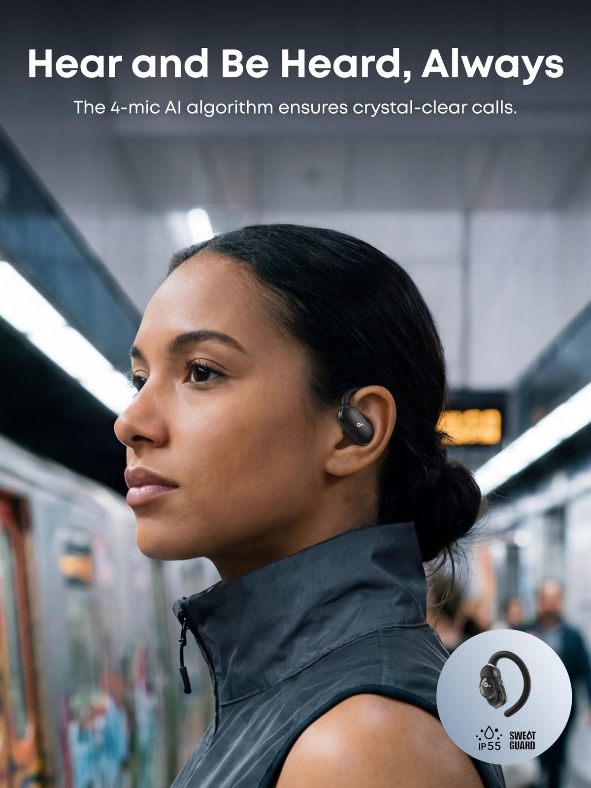 Soundcore V40i during a phone call with microphones active for clearer speech