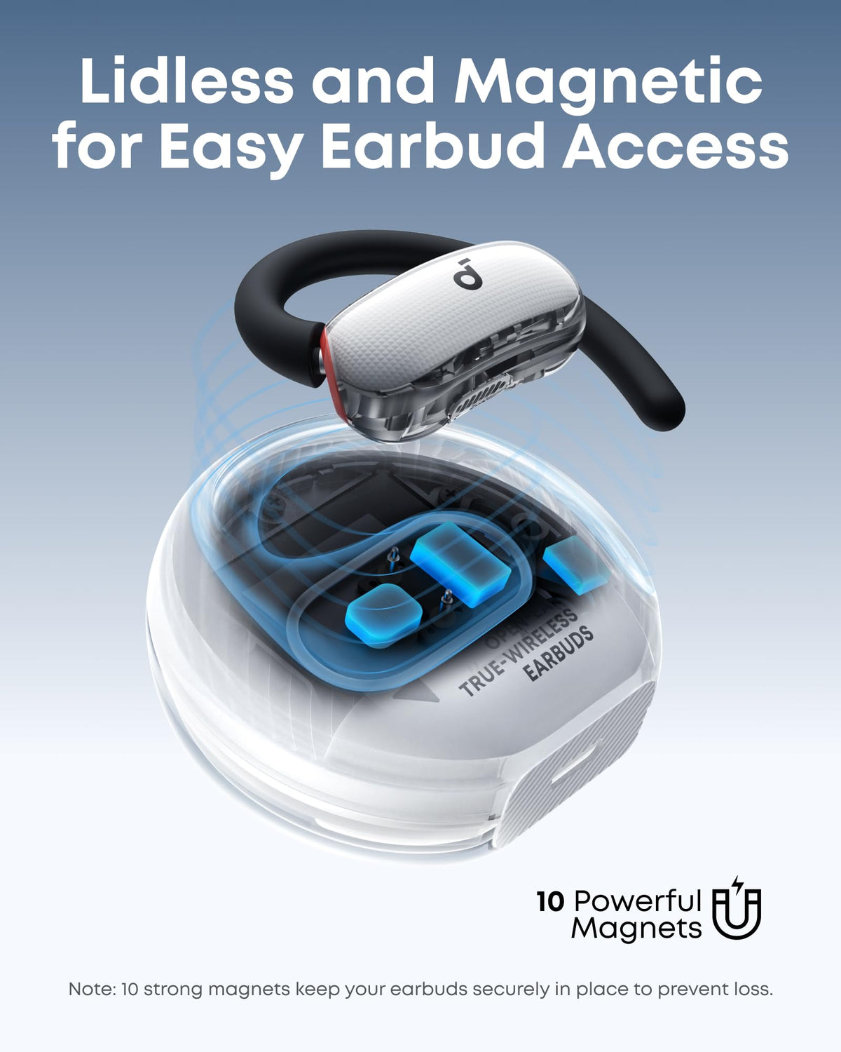 Soundcore V40i adjustable ear hook close-up ensures personalized fit