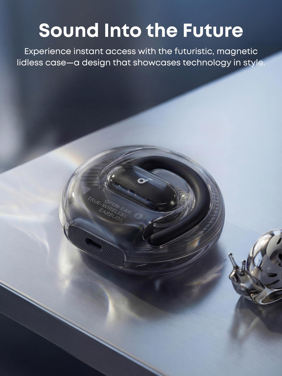 Soundcore V40i adjustable ear hook close-up showing four-fit positions for comfort