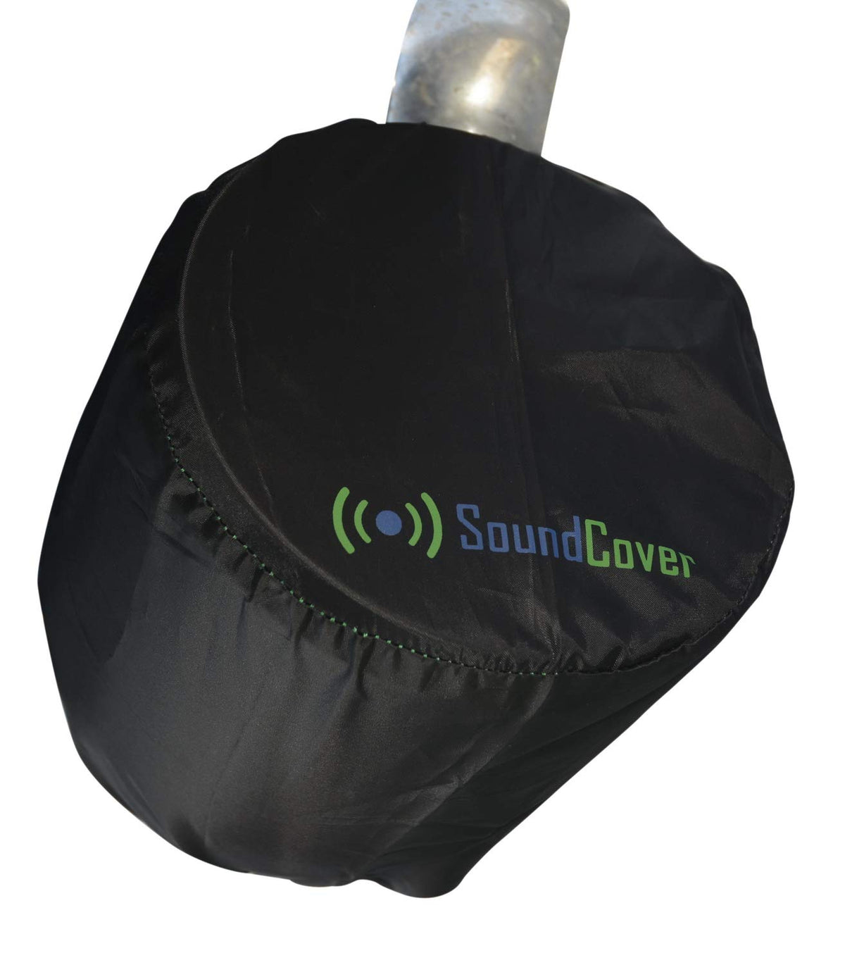 SoundCover elastic drawcord with locking button securing the cover on a speaker