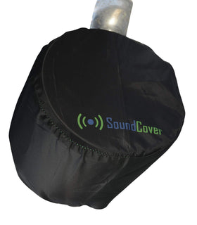 SoundCover elastic drawcord with locking button securing the cover on a speaker