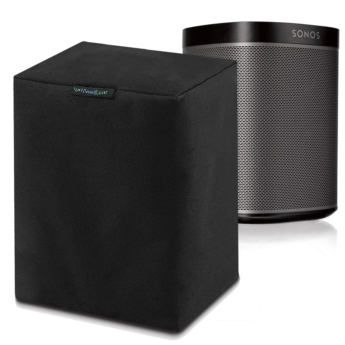 SoundCover front view on Sonos Play:1 showing snug protective fit and weather resistance