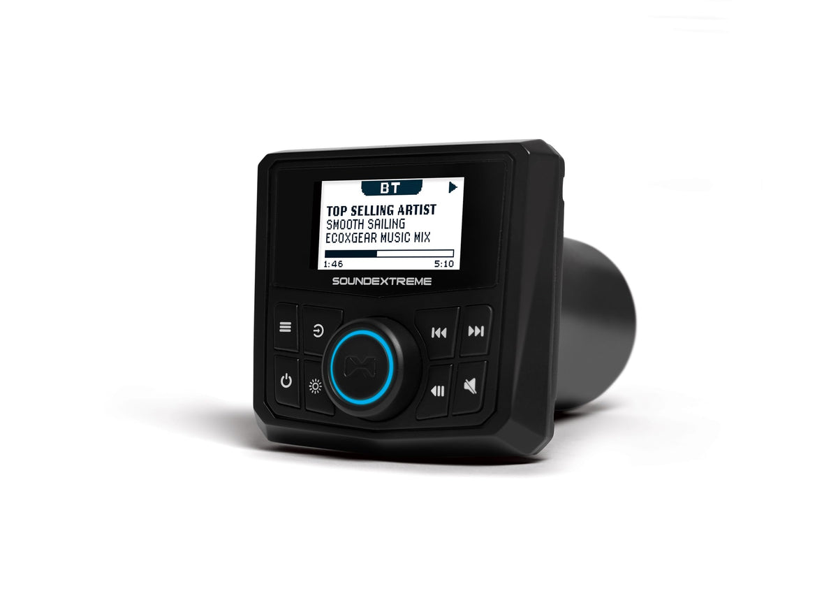 SoundExtreme 200-watt marine radio front view with clear controls.
