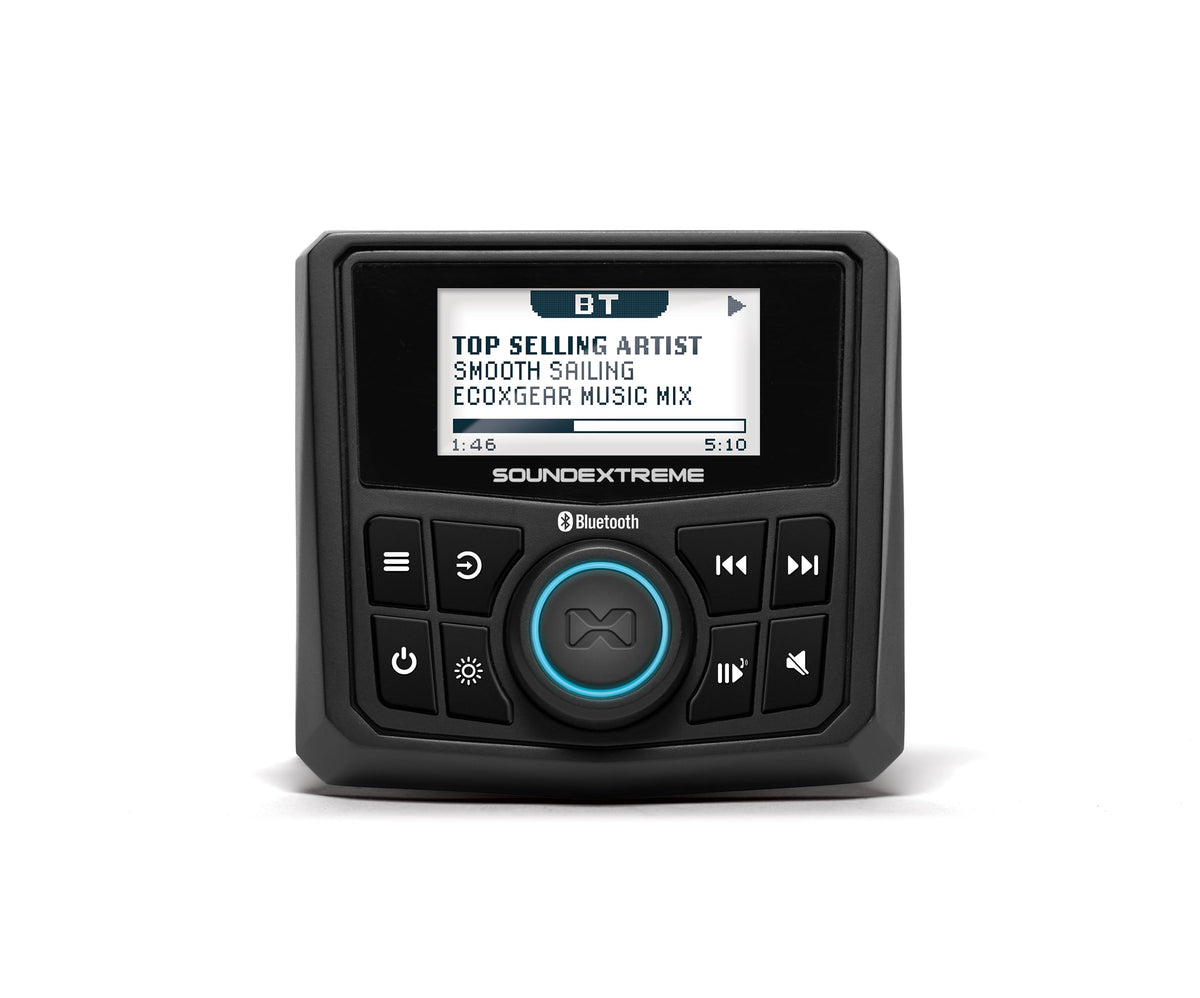 SoundExtreme gauge-style marine radio front panel for on-water control.