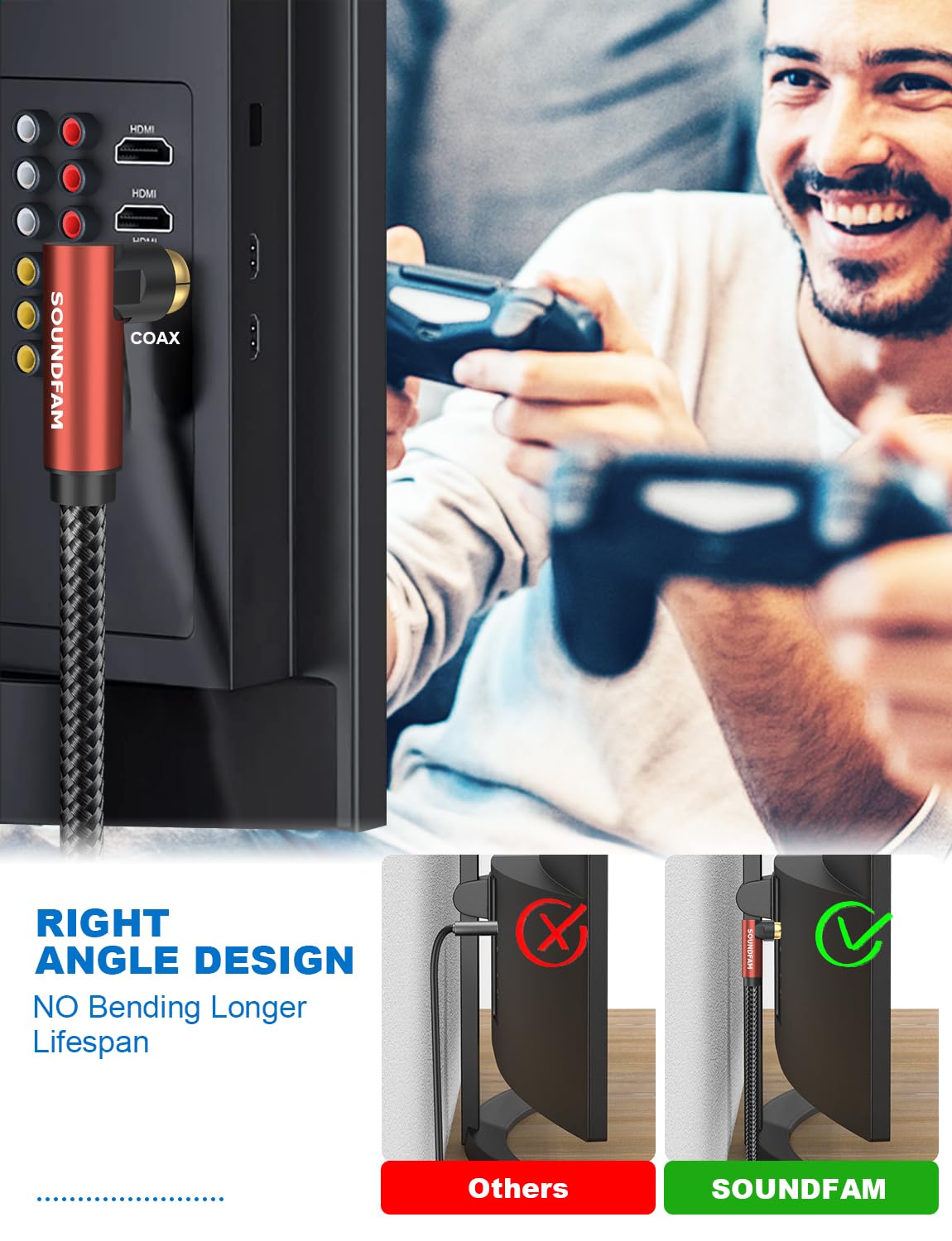 SOUNDFAM 24K gold-plated RCA connectors ensure reliable signal transfer