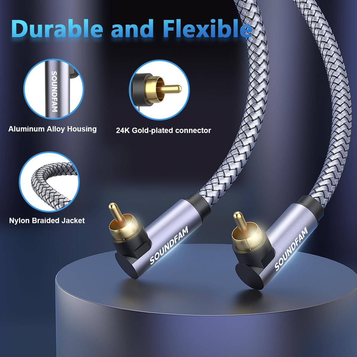 SOUNDFAM cable bend detail showing low-profile angle to prevent stress