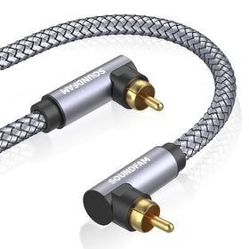 SOUNDFAM Dual 90-degree subwoofer cable with gold RCA connectors for stable signal