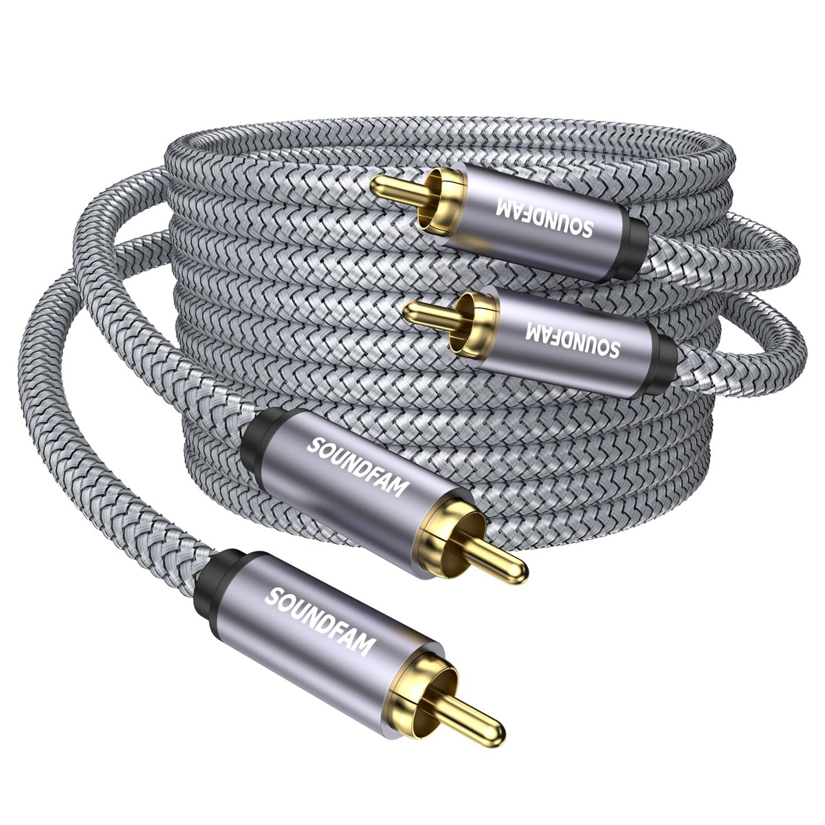 SOUNDFAM front packaging showing 2-pack cables and benefits