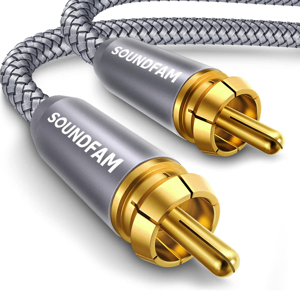 SOUNDFAM RCA subwoofer cable with 6ft length for flexible bass setup.