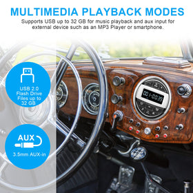 SOUNDKITS marine radio USB and AUX inputs for external devices