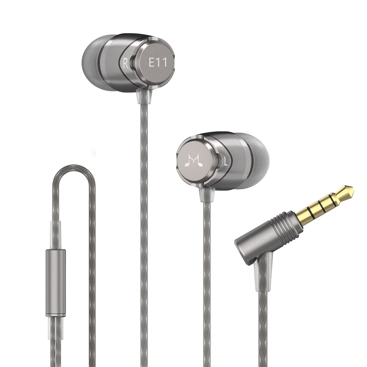 SoundMAGIC E11 front view showing earbuds and cable, highlighting elegant design