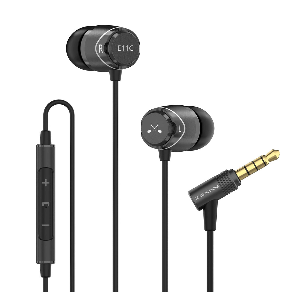 SoundMAGIC E11C front view showing earbuds and balanced design benefit