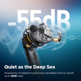 SoundPEATS Air5 Pro showcasing Bluetooth 5.4 for stable connections.