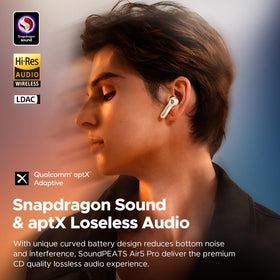 SoundPEATS Air5 Pro earbuds in case, ready for quick recharges and portable use.