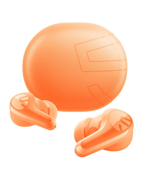 SoundPEATS C30 front view and case showing orange design and visibility benefit