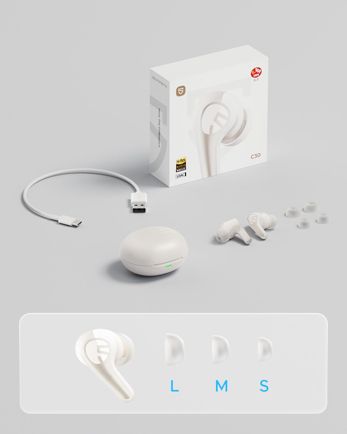 SoundPEATS retail packaging with accessories highlighting ready‑to‑use kit