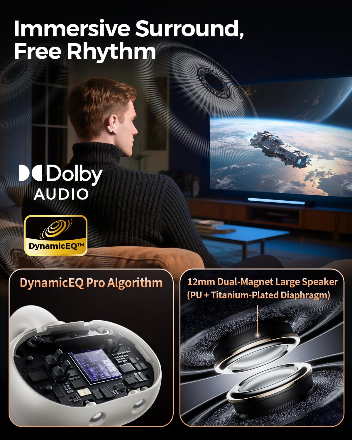 SoundPEATS Clip1 LDAC and Dolby Audio for immersive sound quality.