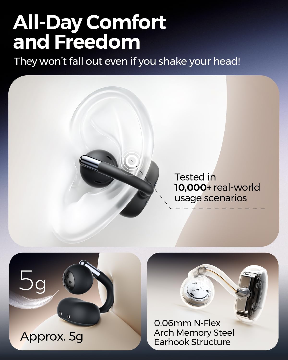 SoundPEATS Clip1 ultra-light 5g earbuds for secure comfort during workouts