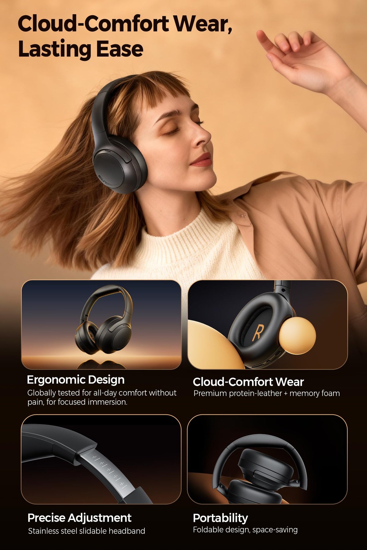 SoundPEATS Cove Pro lightweight comfort with breathable ear cushions.