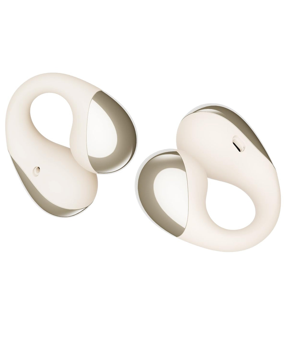 SoundPEATS front view showing compact beige earbuds and clean design benefit easy handling