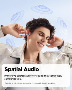 SoundPEATS earbud in-ear use on city walk showing situational awareness