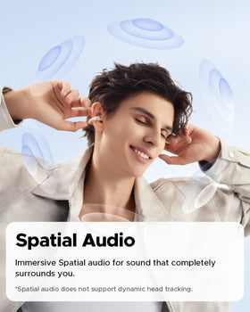 SoundPEATS lifestyle running scene showing earbuds staying put and hands-free convenience