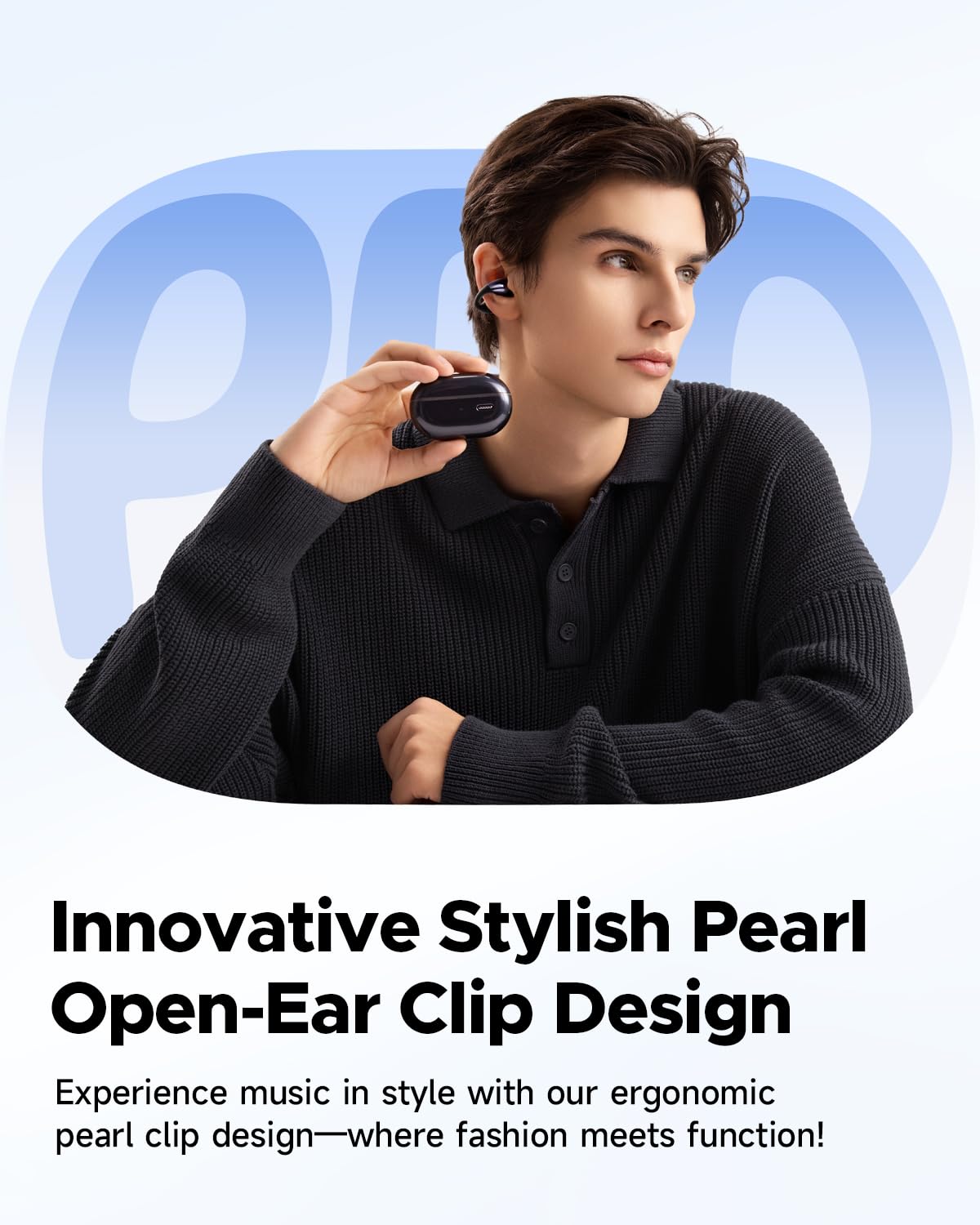 SoundPEATS side profile clipped on ear demonstrating secure fit