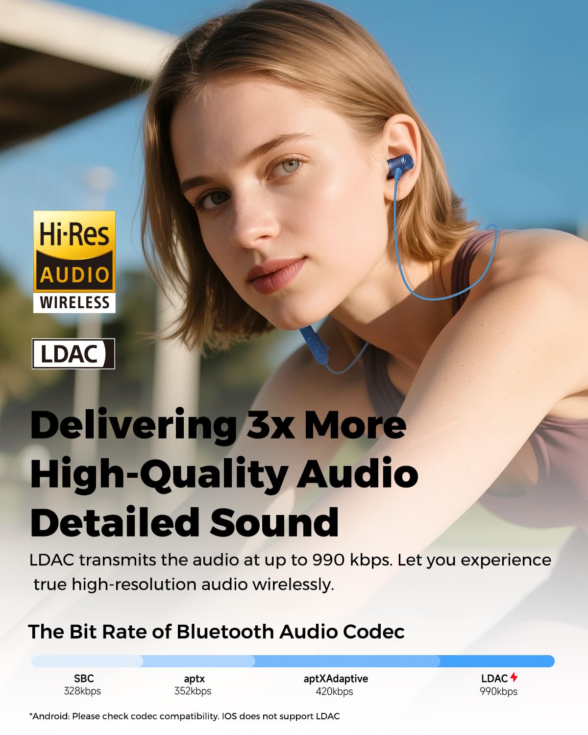 SoundPEATS neckband detail highlighting flexible band and magnetic earbuds for secure wear