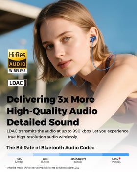 SoundPEATS neckband detail highlighting flexible band and magnetic earbuds for secure wear