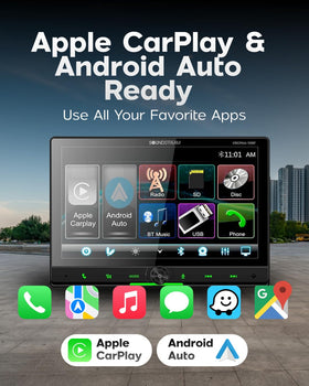 Soundstream VRCPAA-106F with Apple CarPlay and Android Auto for seamless smartphone integration.