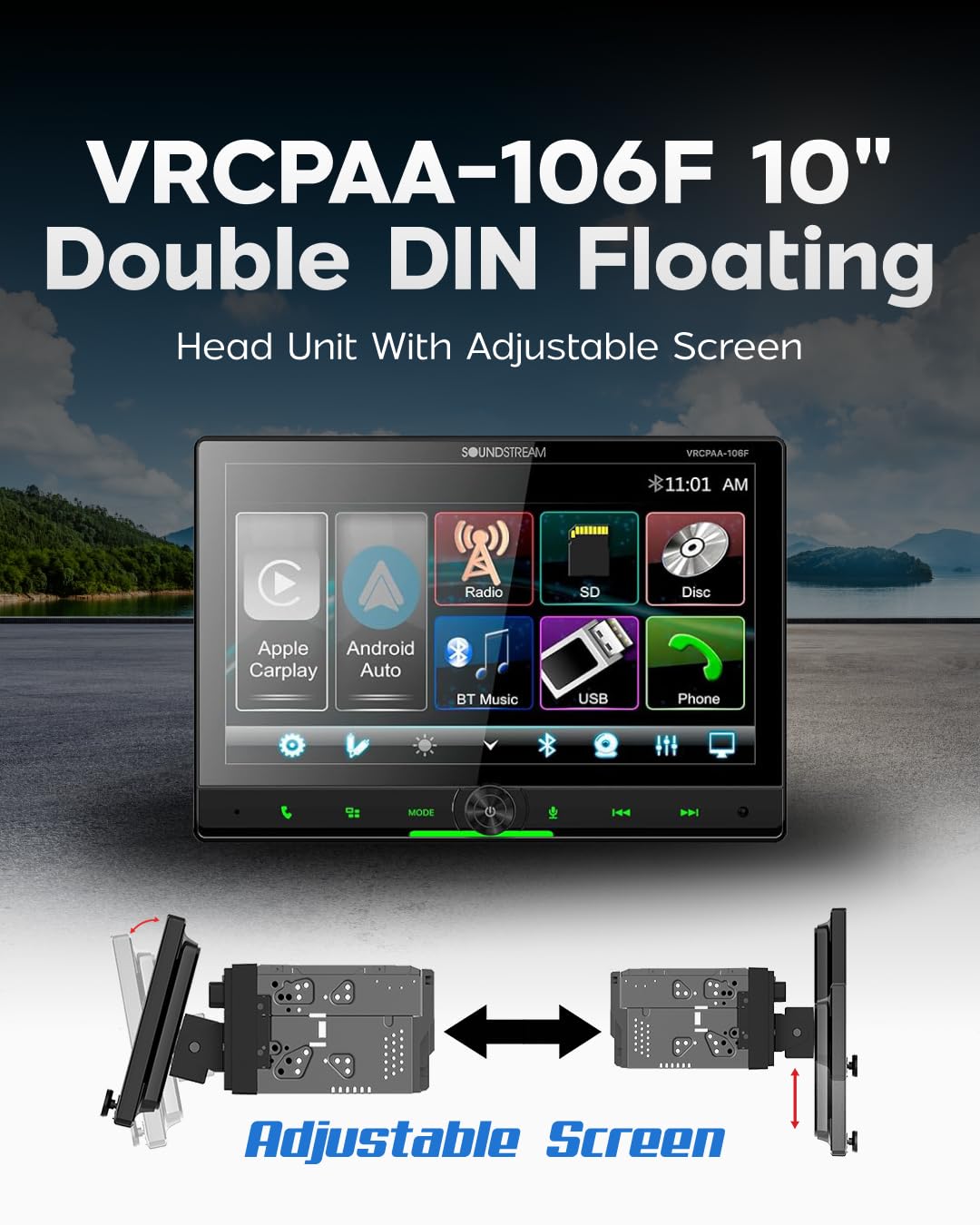 Soundstream VRCPAA-106F front/rear camera input with 12V trigger aids parking.