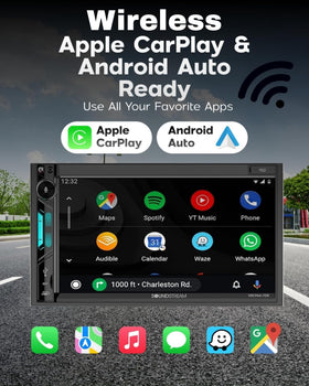 Soundstream VRCPAA-7DR wireless Apple CarPlay for hands-free navigation and calls.